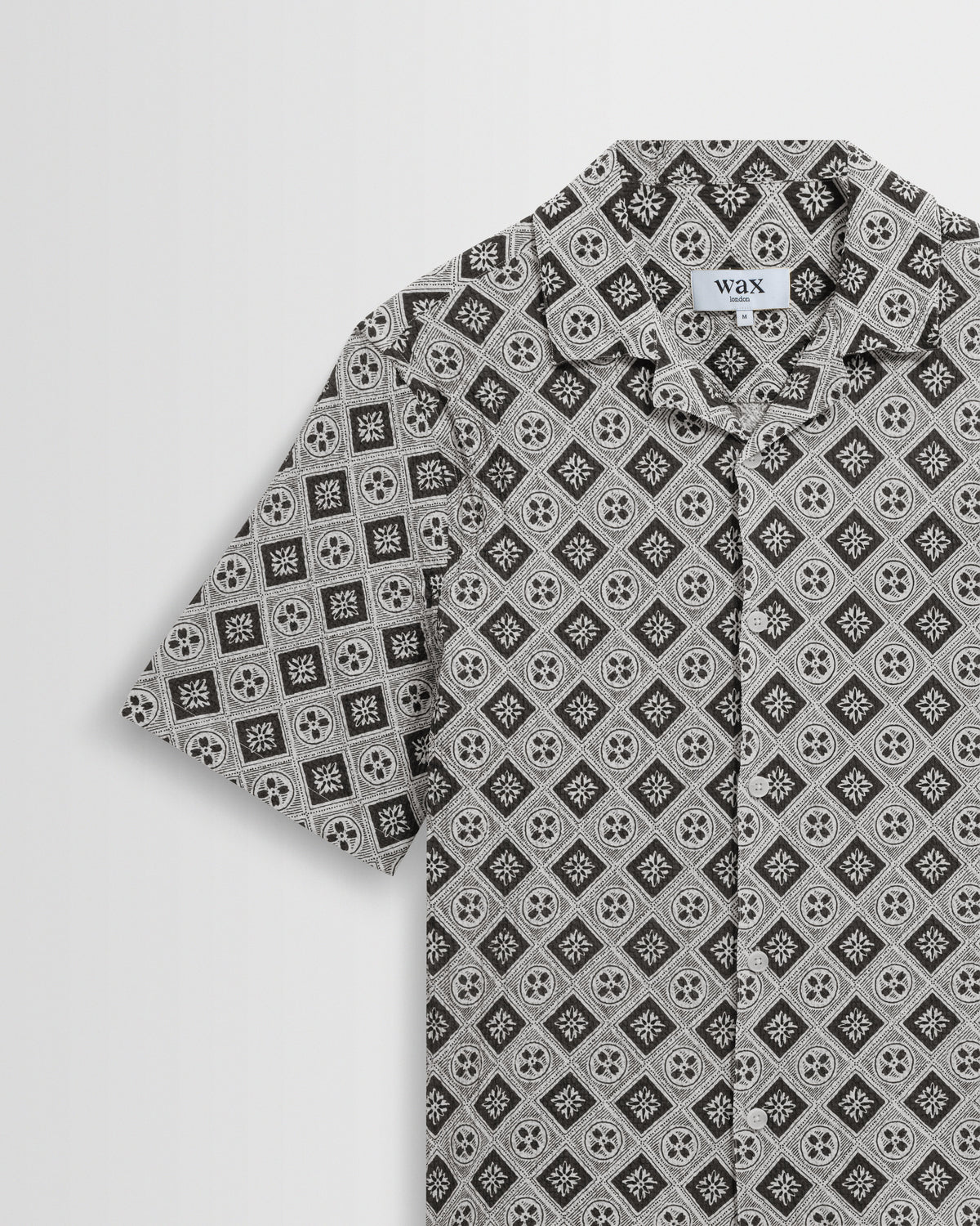 Didcot - Ecru And Black Tile Print Short-Sleeve Shirt
