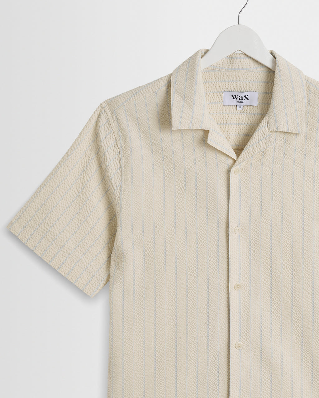 Didcot - Ecru And Blue Seersucker Stripe Short-Sleeve Shirt