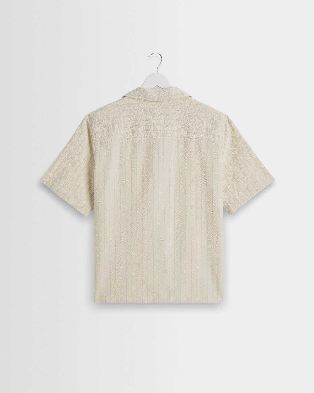 Didcot - Ecru And Blue Seersucker Stripe Short-Sleeve Shirt