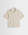 Didcot - Ecru And Blue Seersucker Stripe Short-Sleeve Shirt