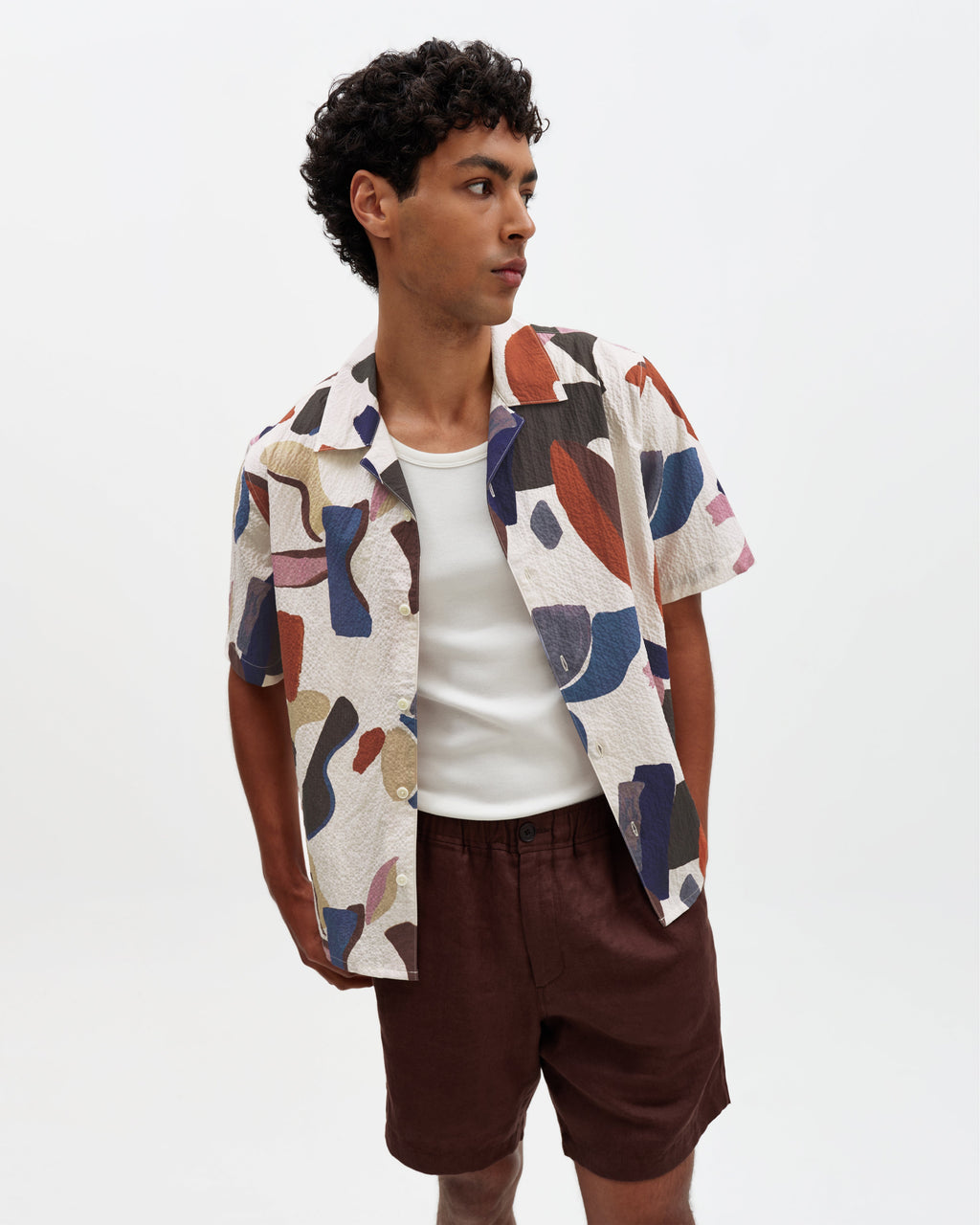Didcot - Ecru And Multicolour Abstract Shapes Short-Sleeve Shirt