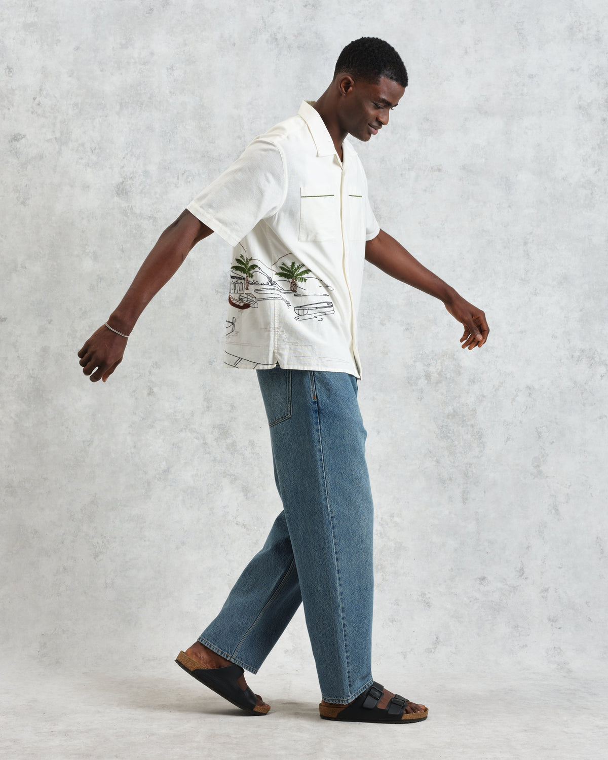 Didcot - Ecru And Multicolour Embroidered Short-Sleeve Shirt