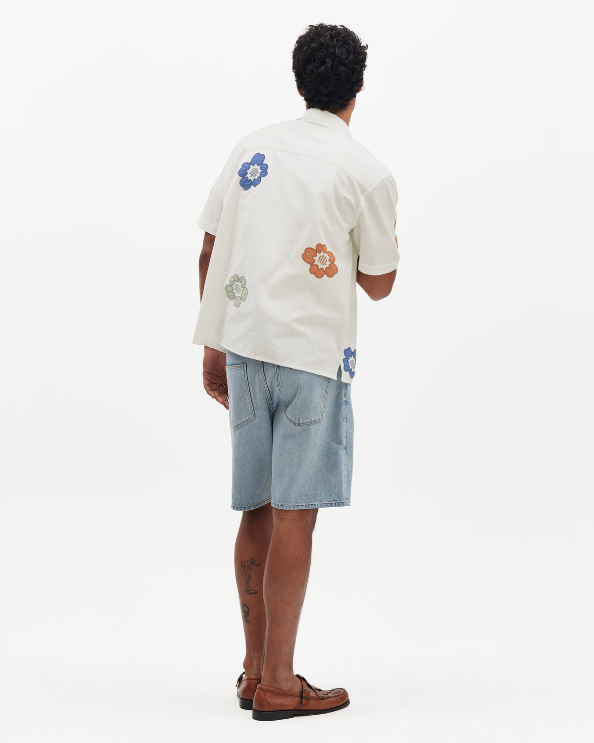 Didcot - Ecru And Multicolour Floral Applique Short-Sleeve Shirt