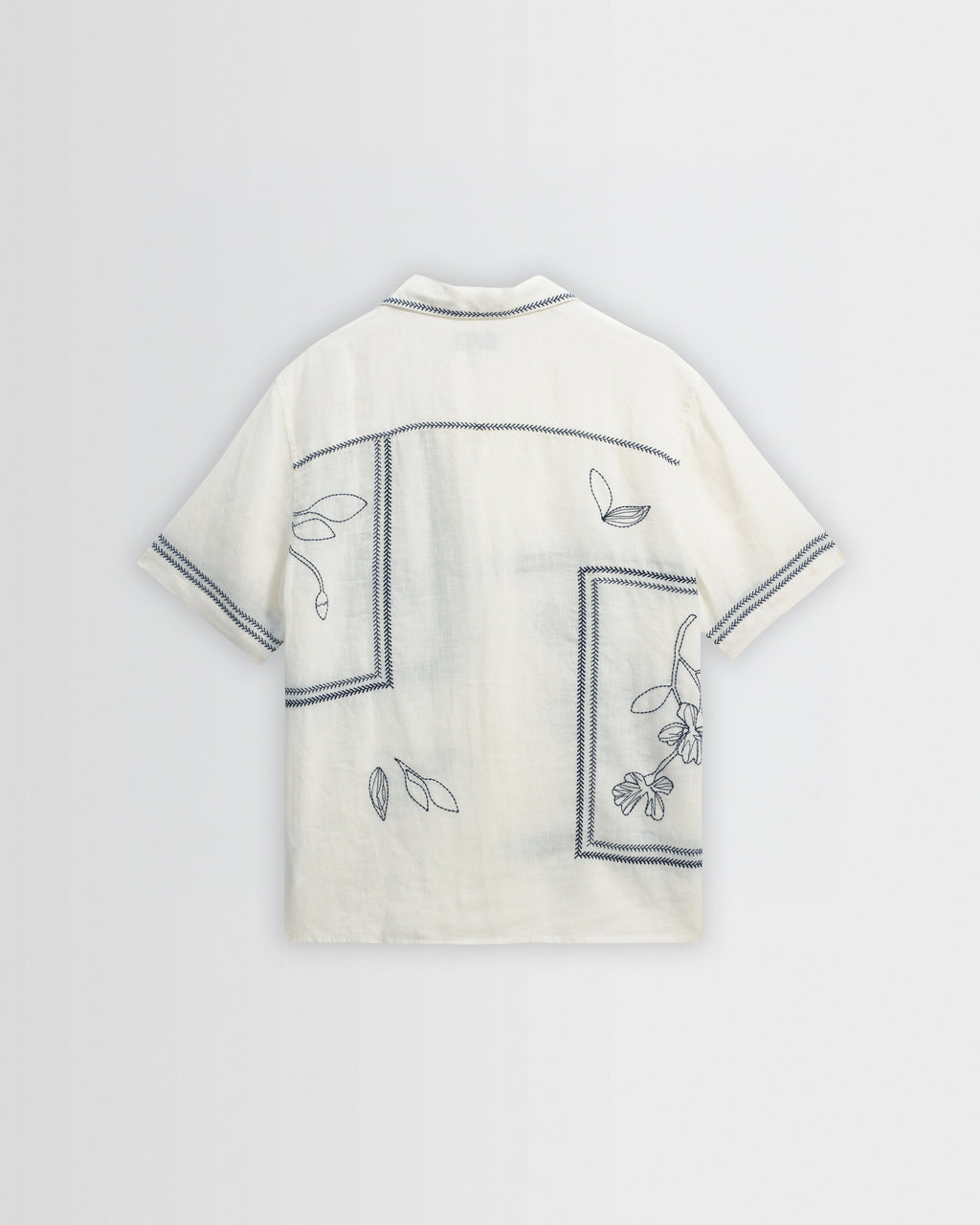 Didcot - Ecru And Navy Grid Flower Short-Sleeve Shirt