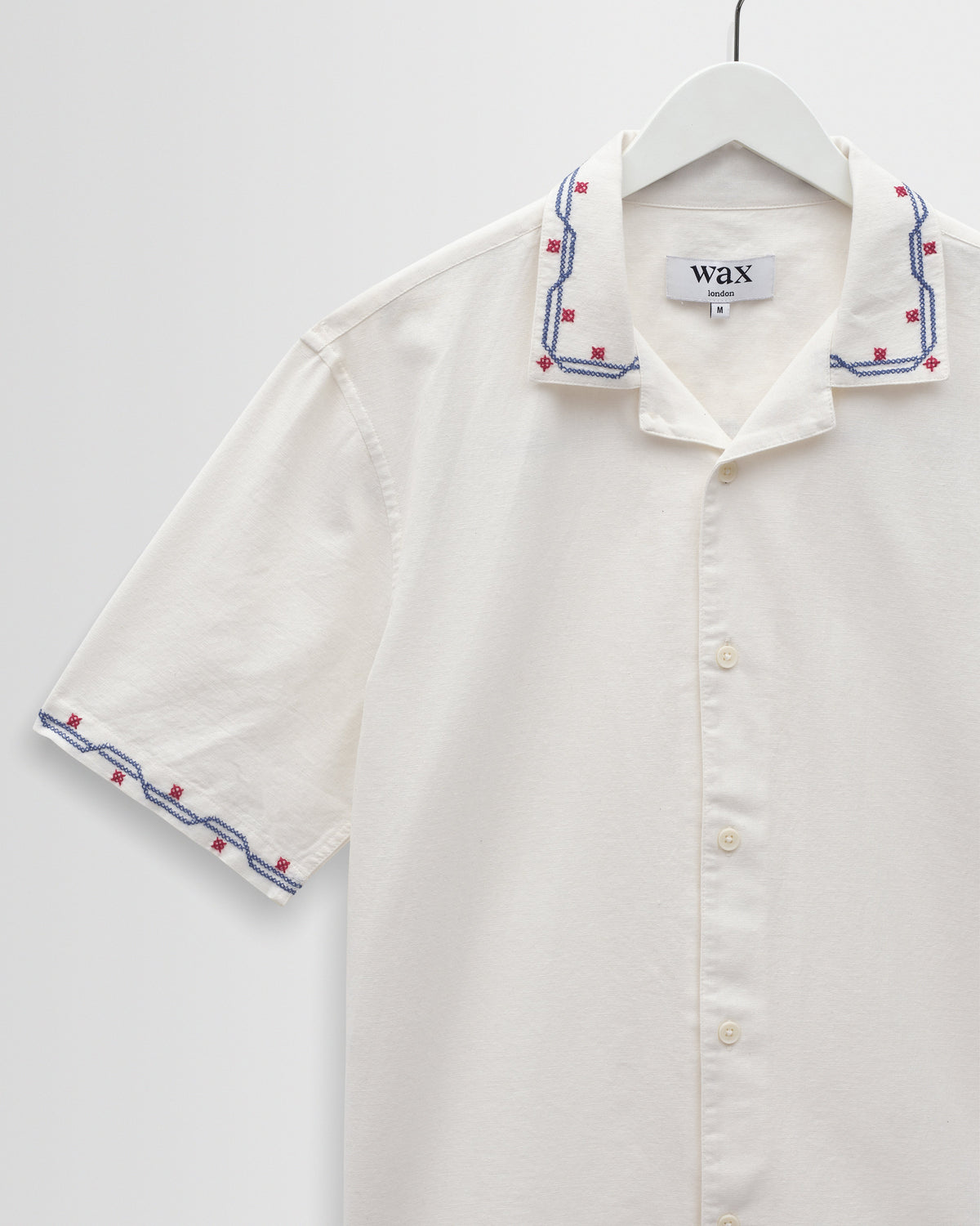 Didcot - Ecru Cross-Stitch Border Short-Sleeve Shirt