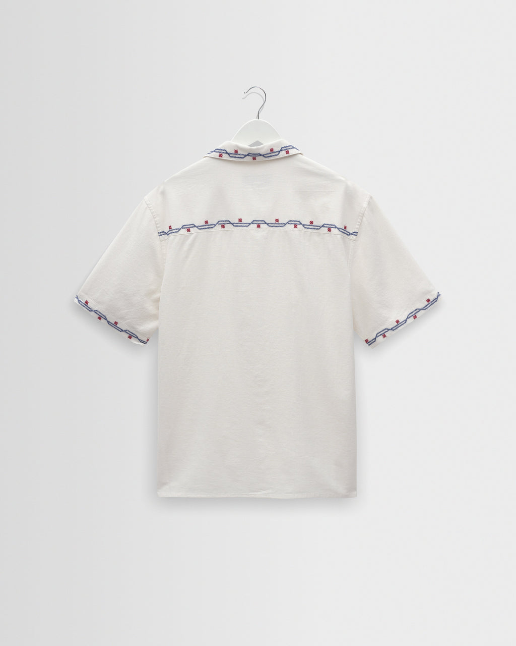 Didcot - Ecru Cross-Stitch Border Short-Sleeve Shirt