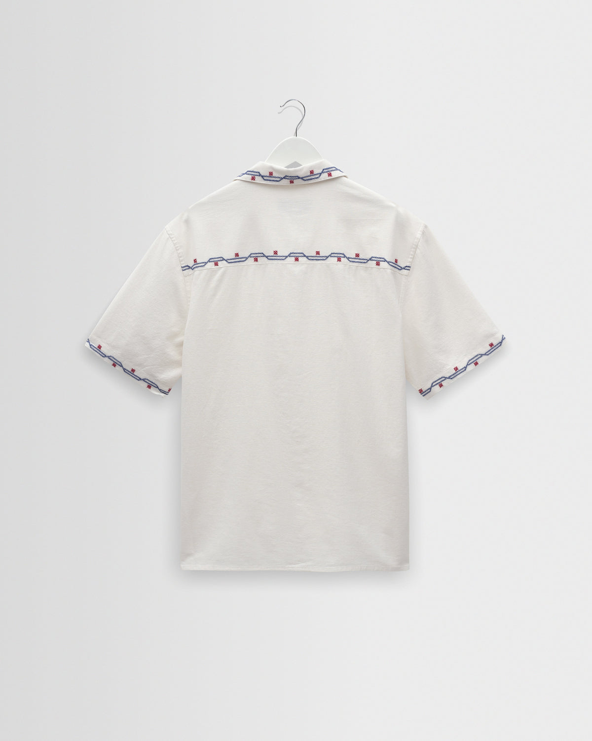 Didcot - Ecru Cross-Stitch Border Short-Sleeve Shirt