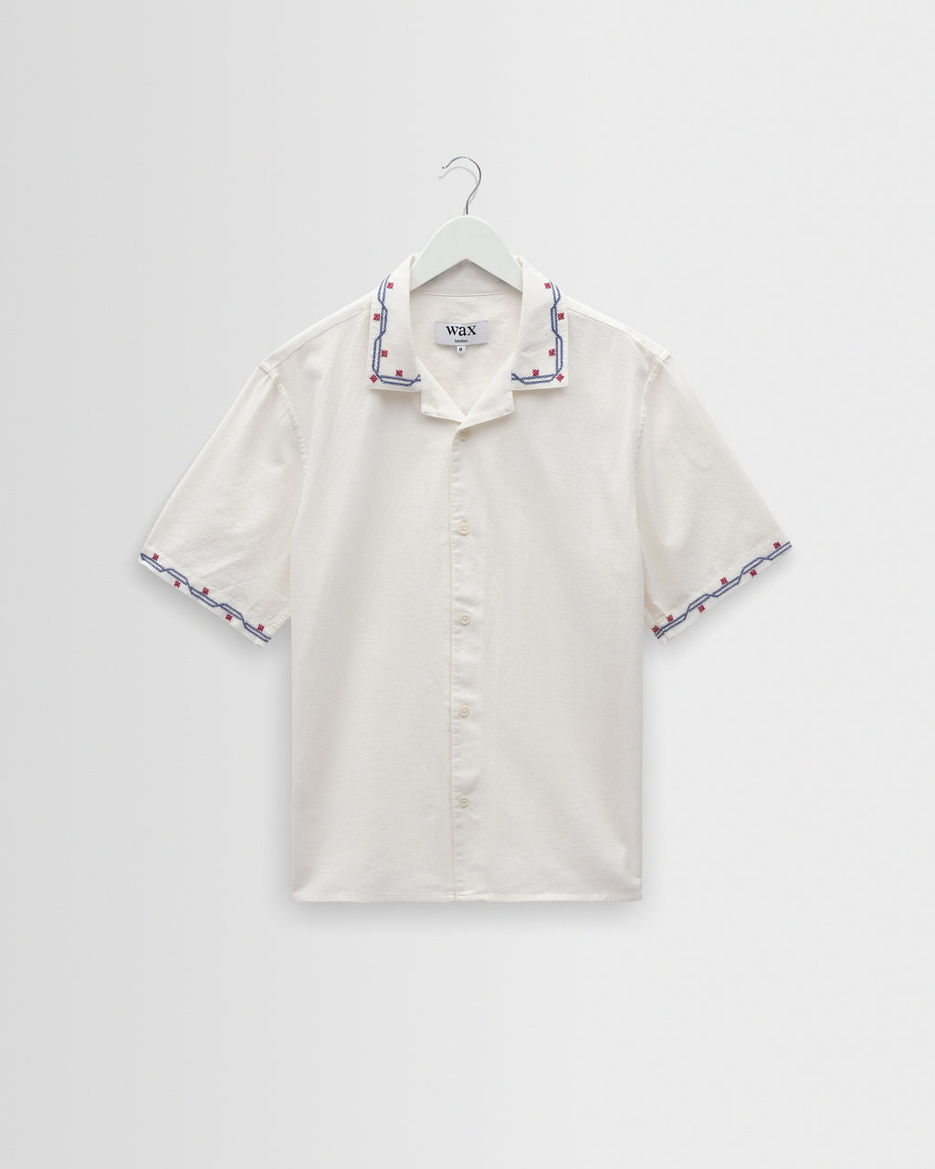 Didcot - Ecru Cross-Stitch Border Short-Sleeve Shirt
