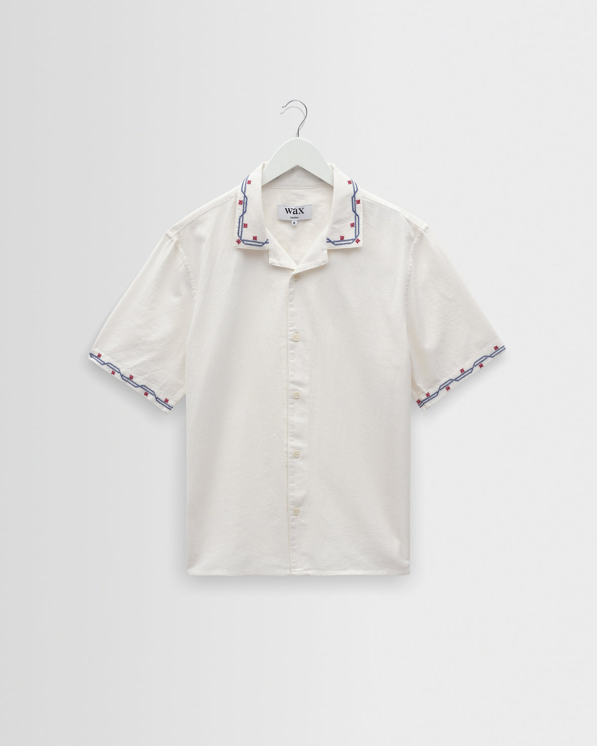 Didcot - Ecru Cross-Stitch Border Short-Sleeve Shirt