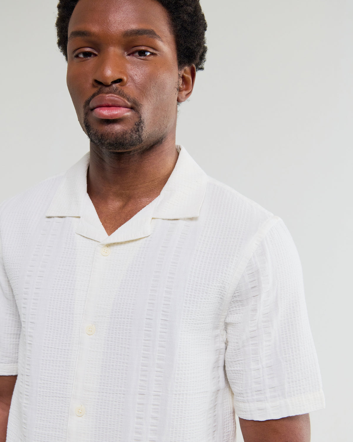 Didcot - Ecru Double-Weave Seersucker Short-Sleeve Shirt