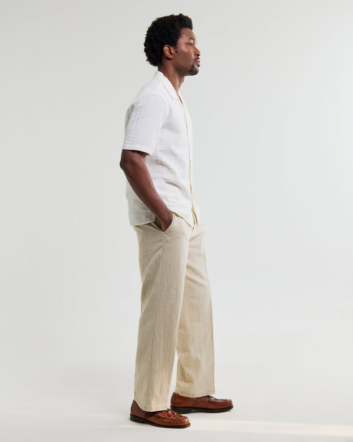 Didcot - Ecru Double-Weave Seersucker Short-Sleeve Shirt