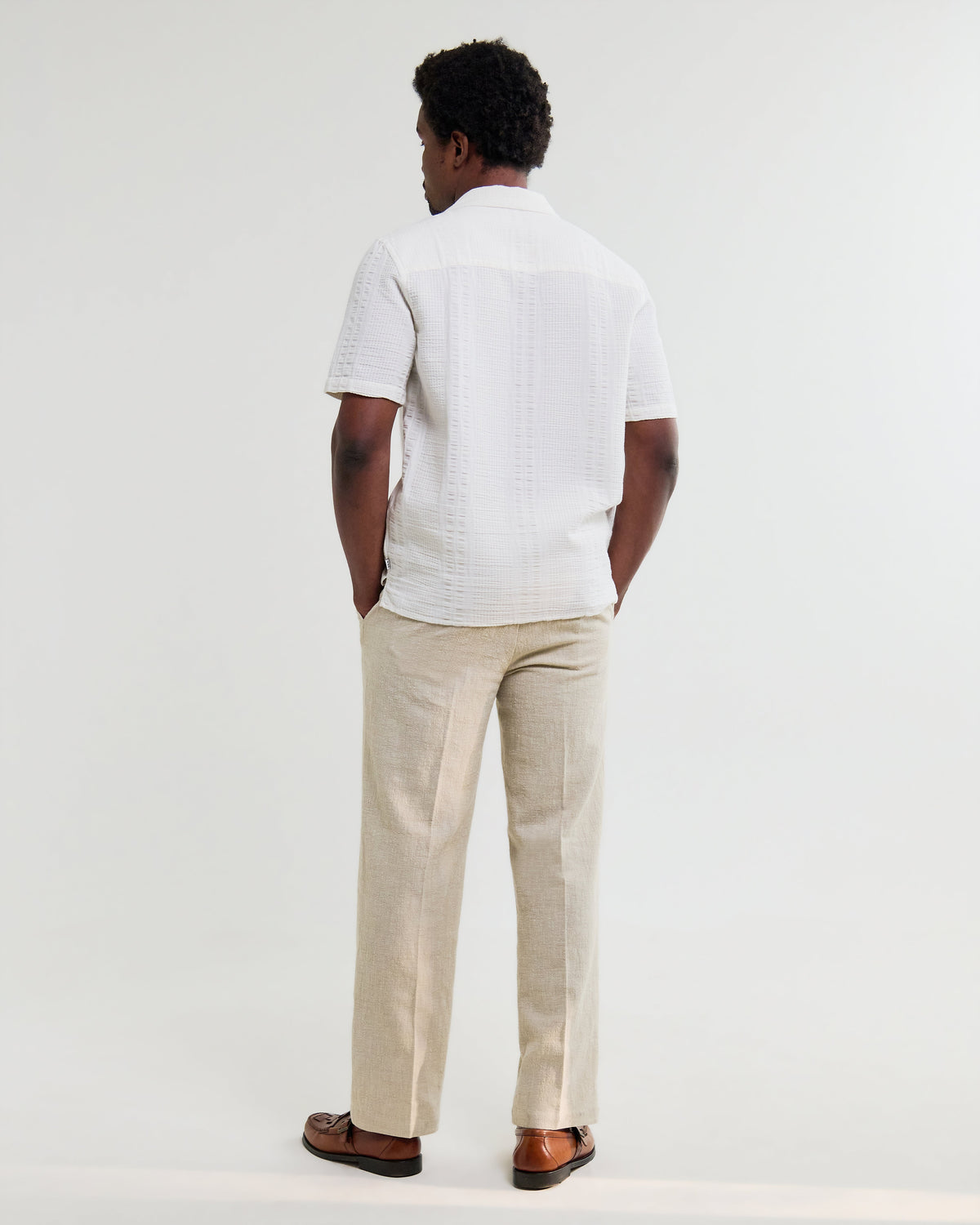 Didcot - Ecru Double-Weave Seersucker Short-Sleeve Shirt