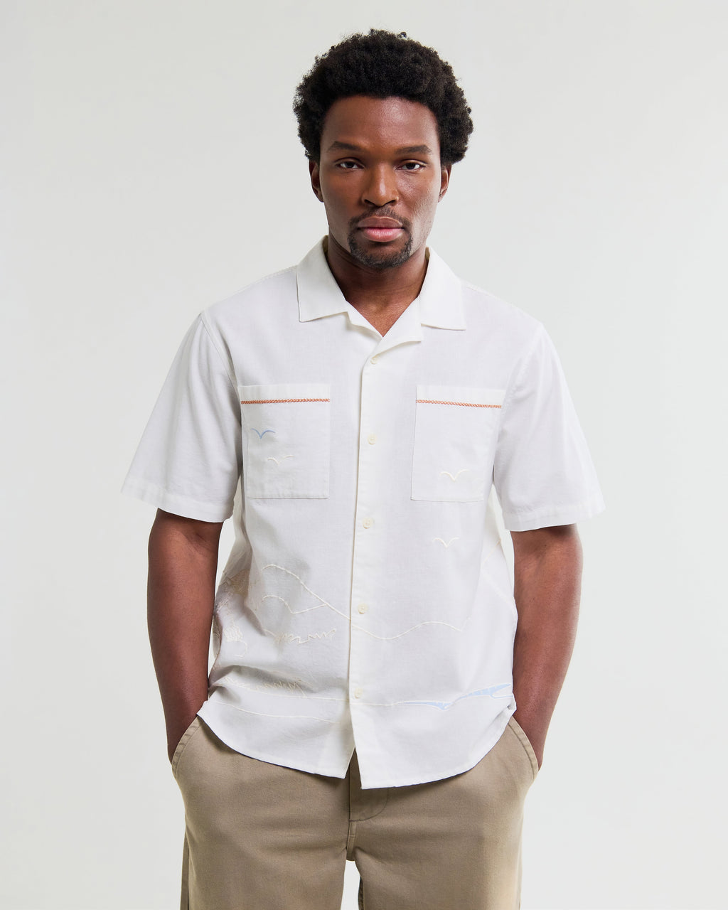 Didcot - Ecru Summer Applique Short-Sleeve Shirt