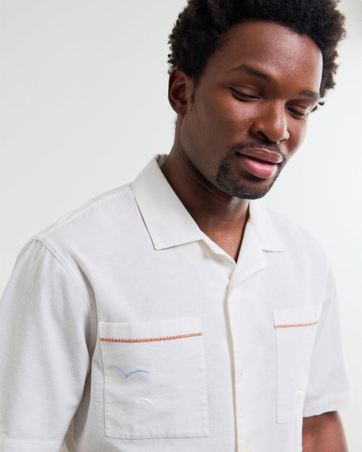 Didcot - Ecru Summer Applique Short-Sleeve Shirt