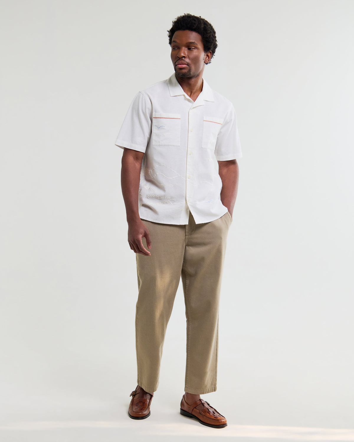 Didcot - Ecru Summer Applique Short-Sleeve Shirt