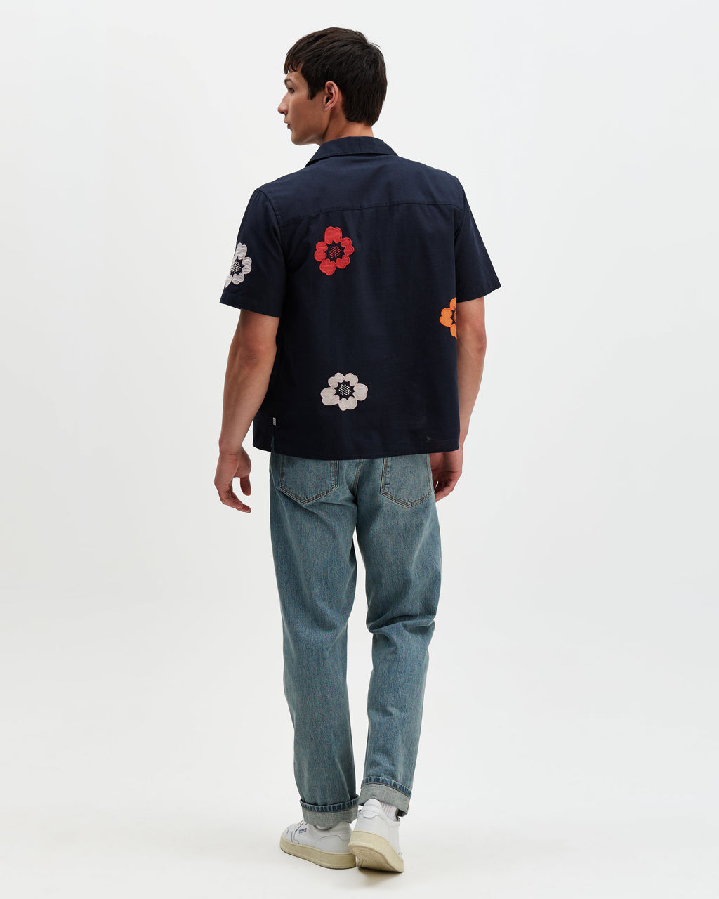 Didcot - Navy Floral Applique Short-Sleeve Shirt
