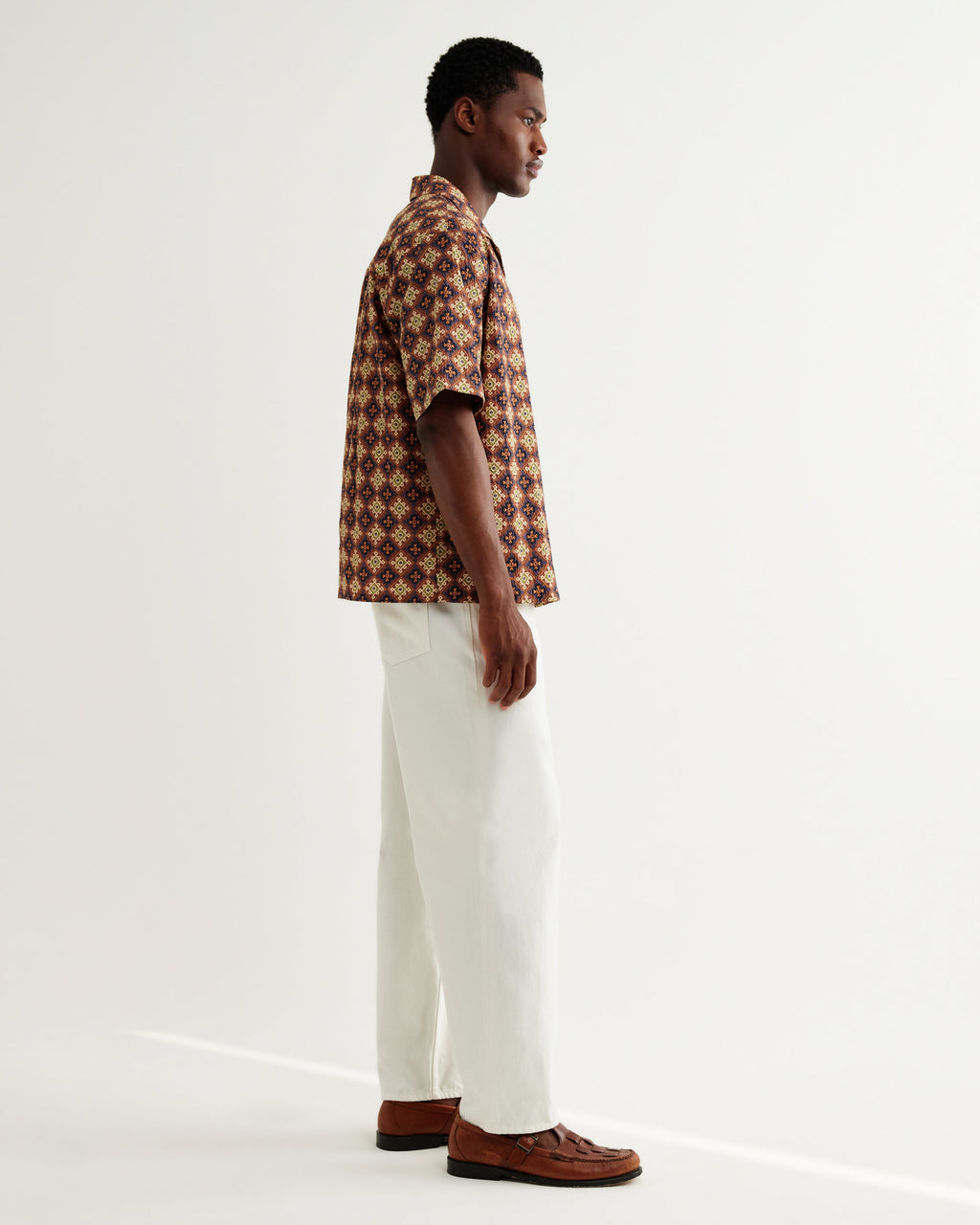Didcot - Rust Tile Print Seersucker Short-Sleeve Shirt