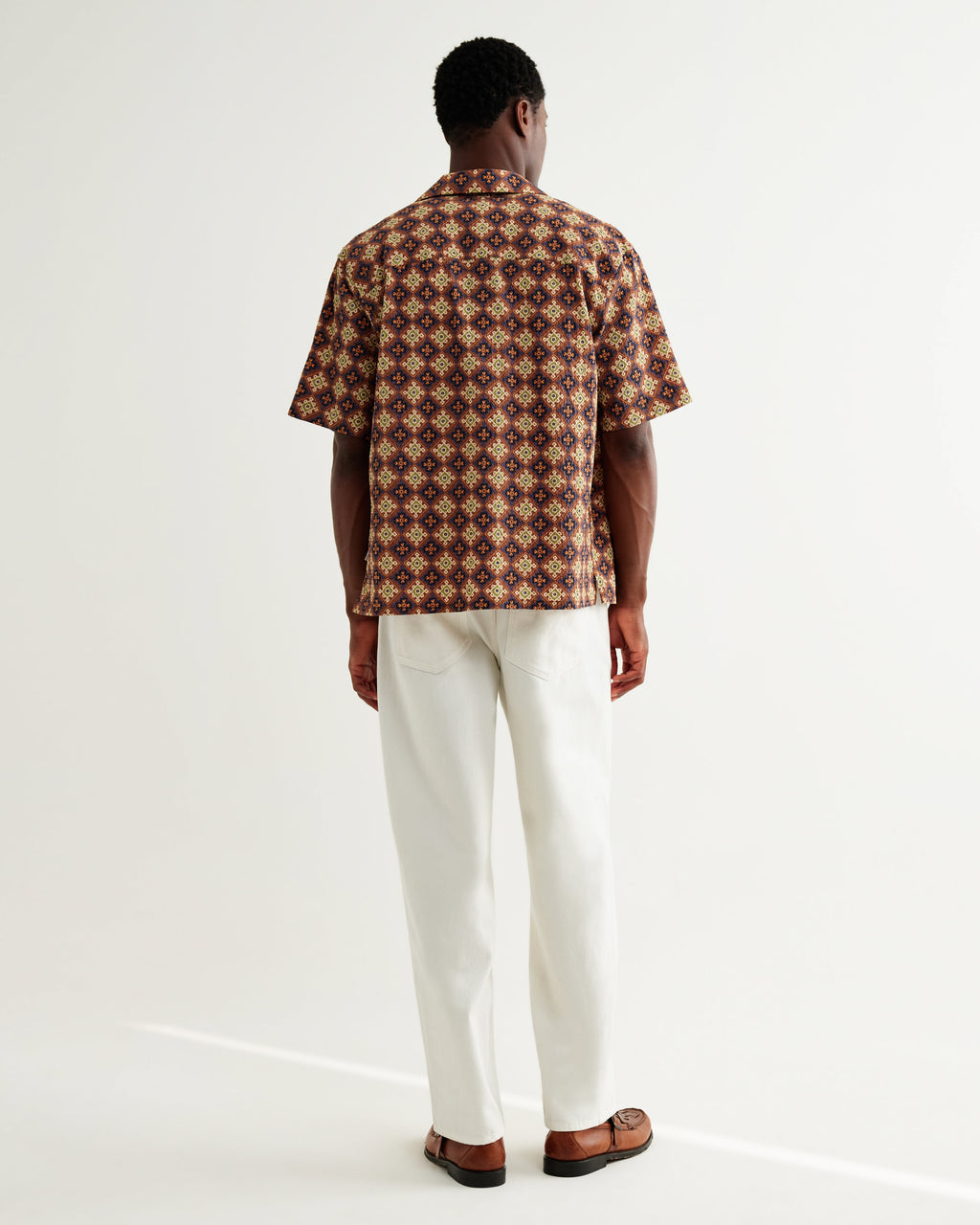 Didcot - Rust Tile Print Seersucker Short-Sleeve Shirt
