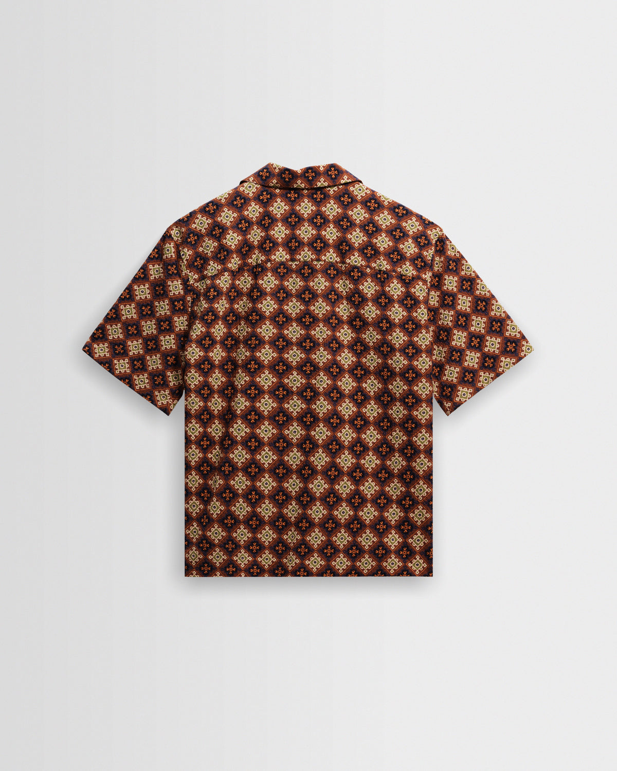 Didcot - Rust Tile Print Seersucker Short-Sleeve Shirt