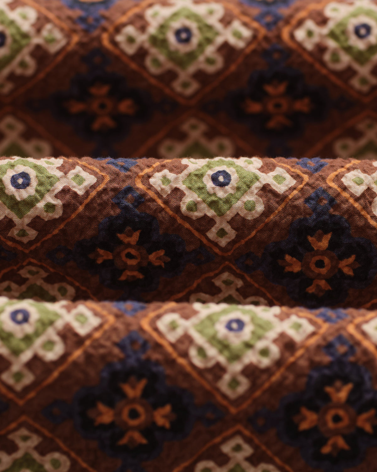Didcot - Rust Tile Print Seersucker Short-Sleeve Shirt