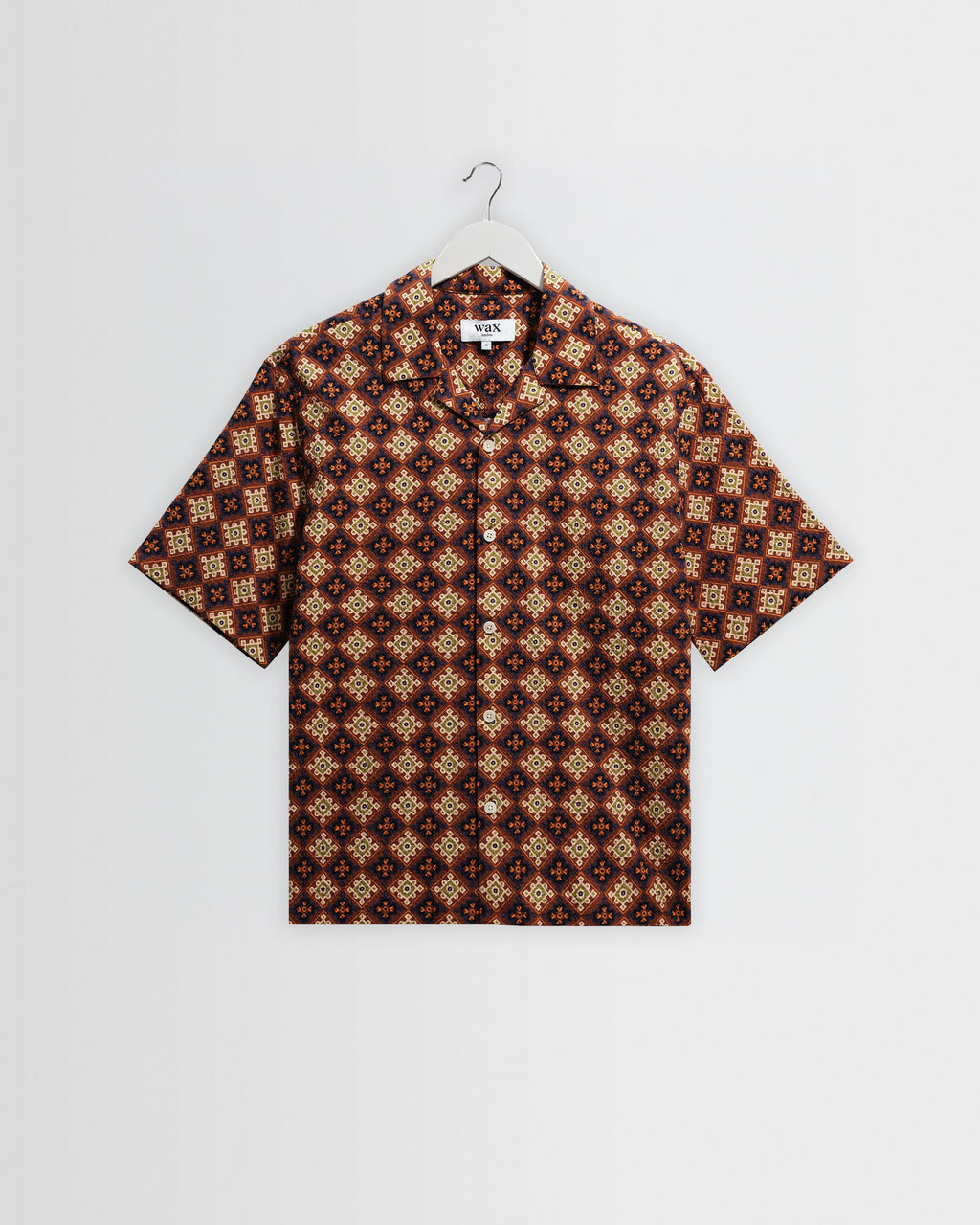 Didcot - Rust Tile Print Seersucker Short-Sleeve Shirt