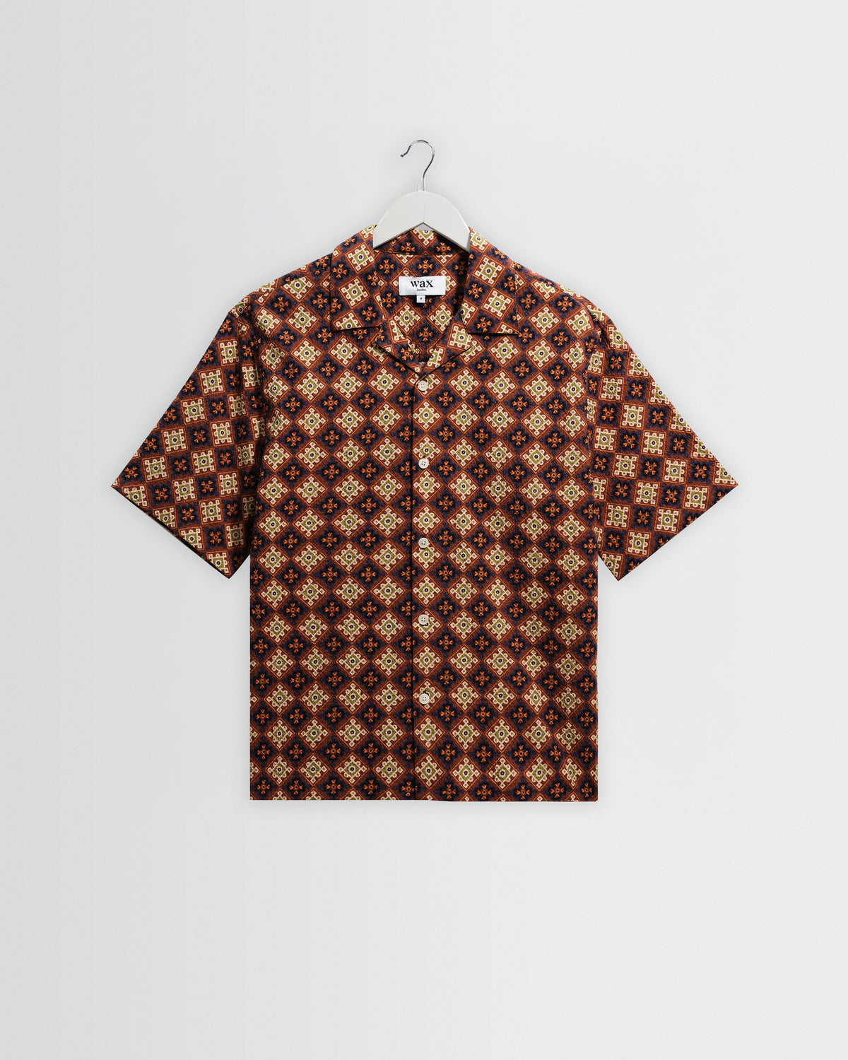 Didcot - Rust Tile Print Seersucker Short-Sleeve Shirt
