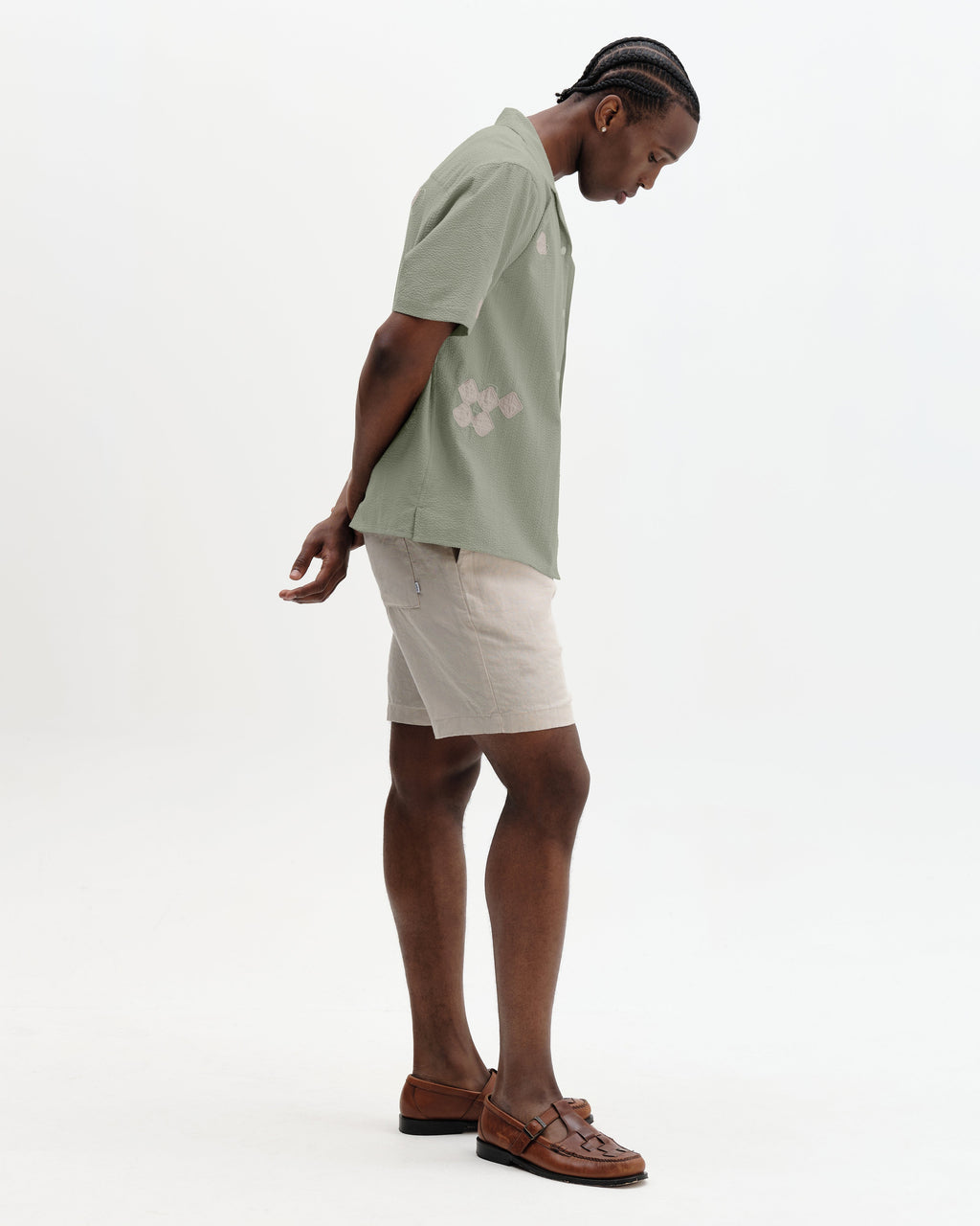 Didcot - Sage And Ecru Scribble Applique Short-Sleeve Shirt