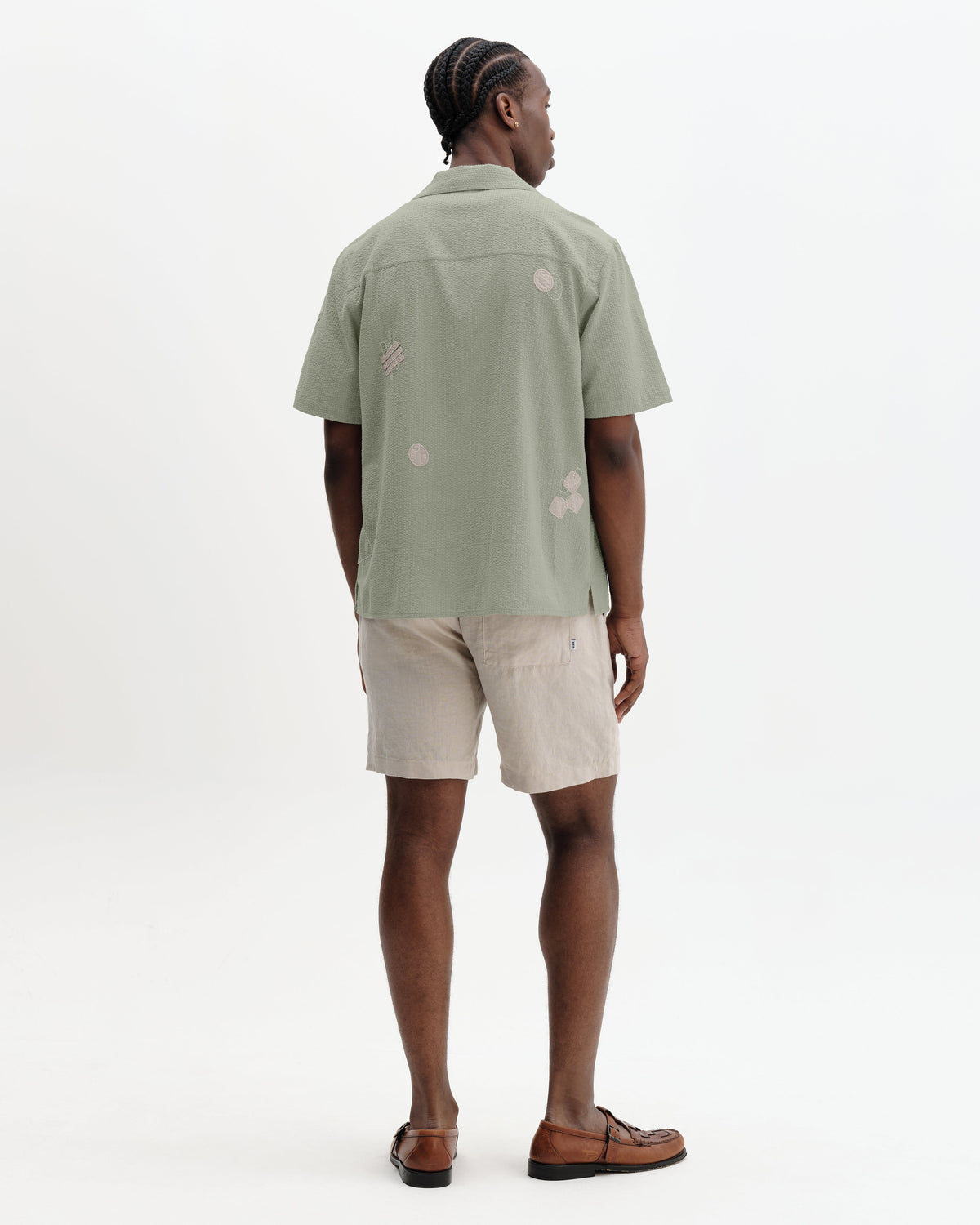 Didcot - Sage And Ecru Scribble Applique Short-Sleeve Shirt