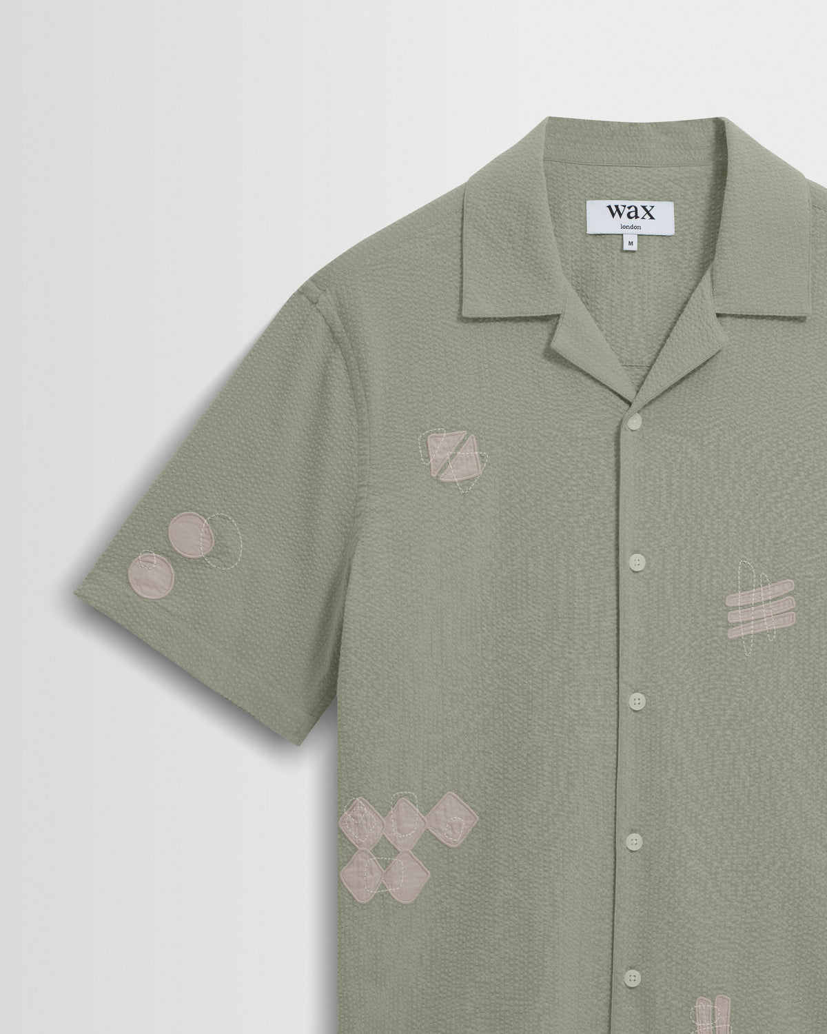Didcot - Sage And Ecru Scribble Applique Short-Sleeve Shirt