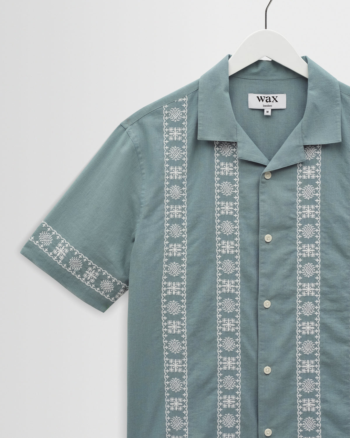 Didcot - Sea Green And Ecru Embroidered Short-Sleeve Shirt