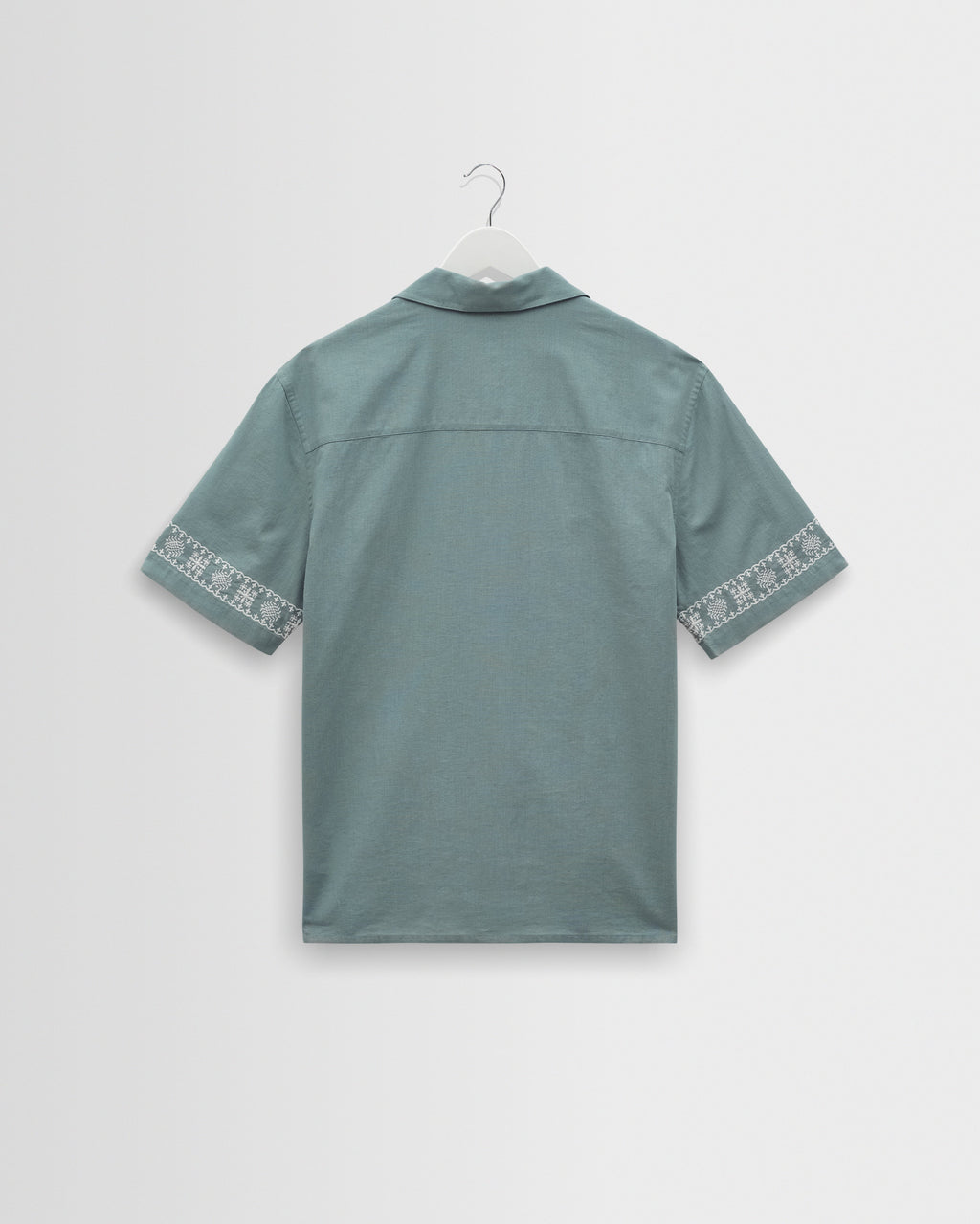 Didcot - Sea Green And Ecru Embroidered Short-Sleeve Shirt