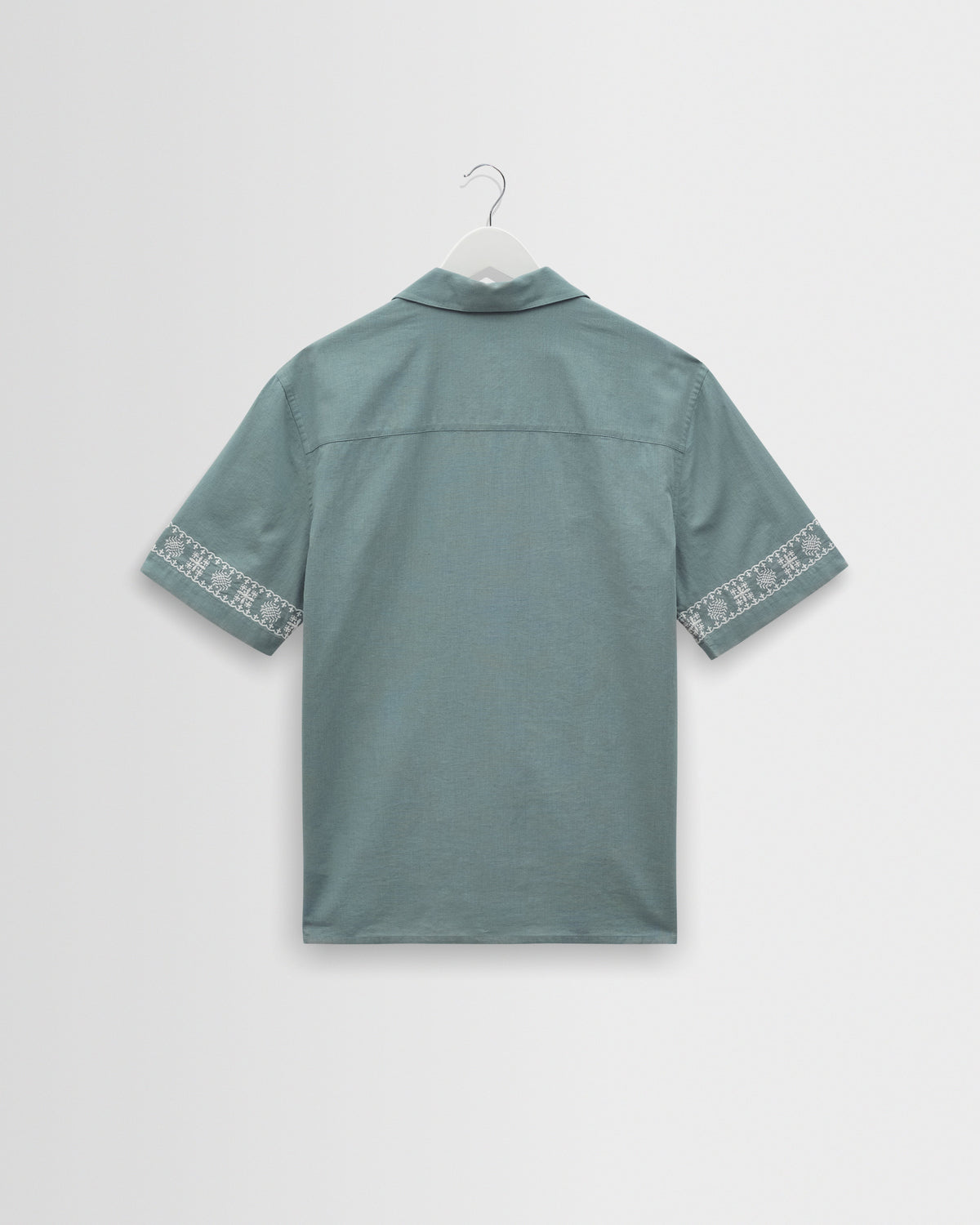 Didcot - Sea Green And Ecru Embroidered Short-Sleeve Shirt