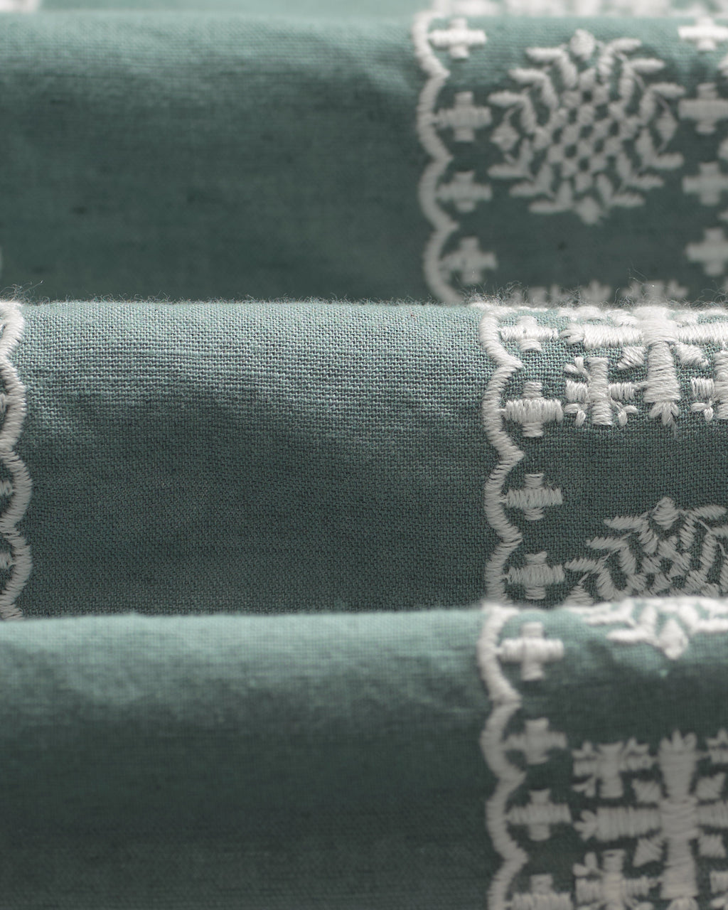 Didcot - Sea Green And Ecru Embroidered Short-Sleeve Shirt