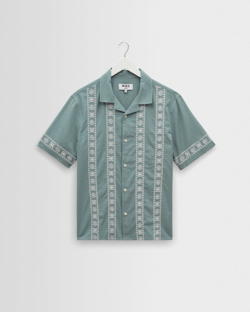 Didcot - Sea Green And Ecru Embroidered Short-Sleeve Shirt