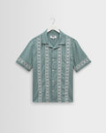 Didcot - Sea Green And Ecru Embroidered Short-Sleeve Shirt