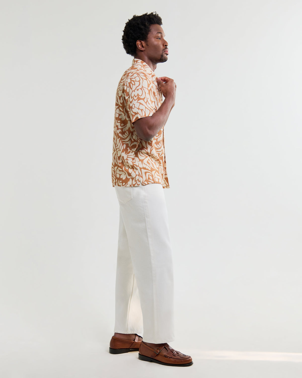 Didcot - Tan And Beige Floral Viscose Short-Sleeve Shirt