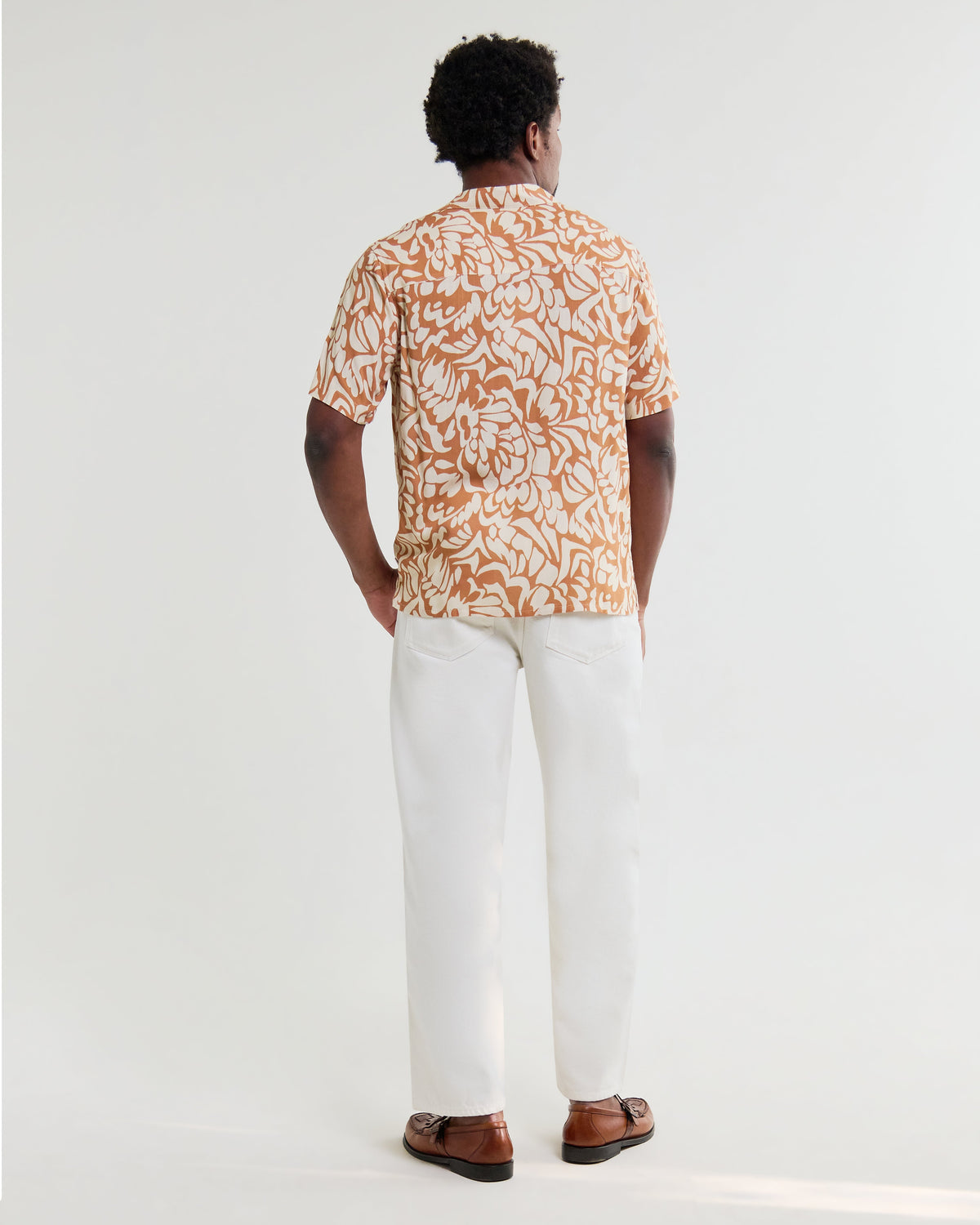Didcot - Tan And Beige Floral Viscose Short-Sleeve Shirt