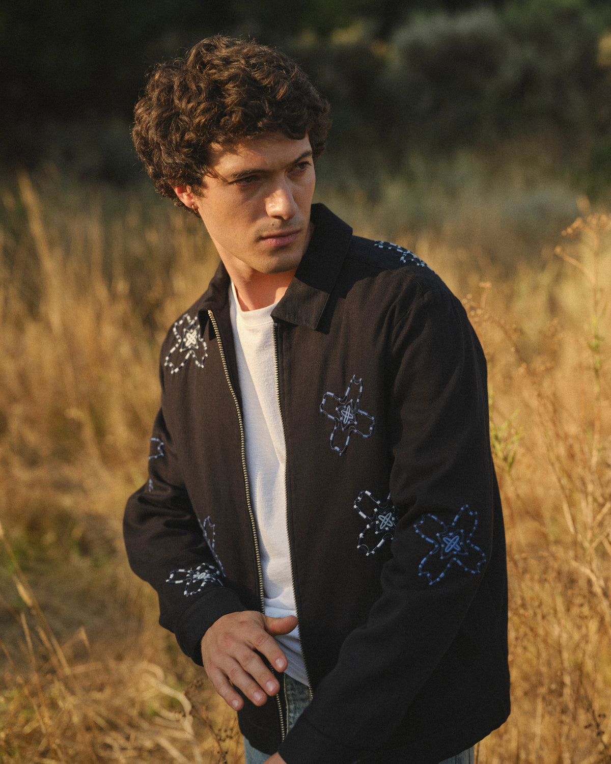 Eldon - Black Floral Embroidered Cotton Twill Jacket