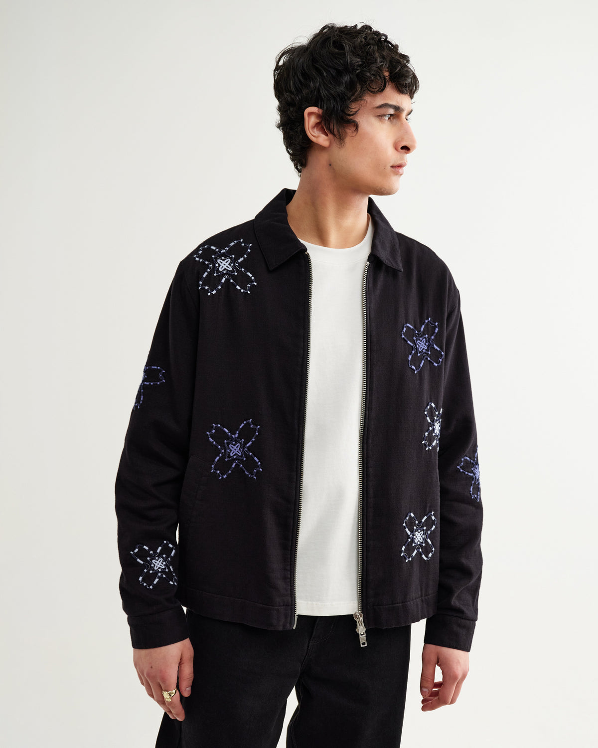 Eldon - Black Floral Embroidered Cotton Twill Jacket