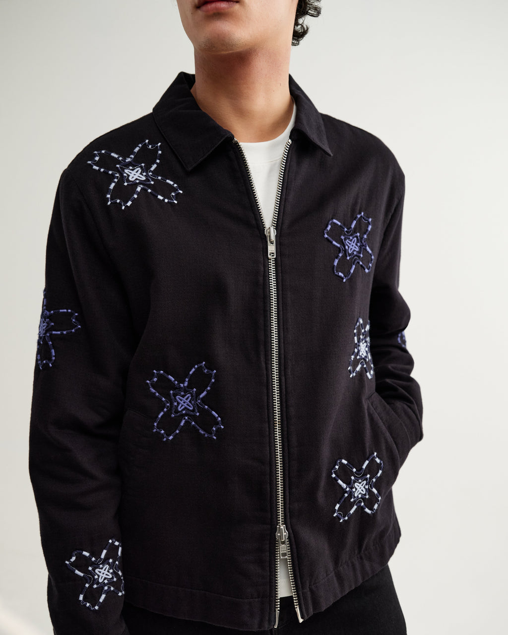 Eldon - Black Floral Embroidered Cotton Twill Jacket