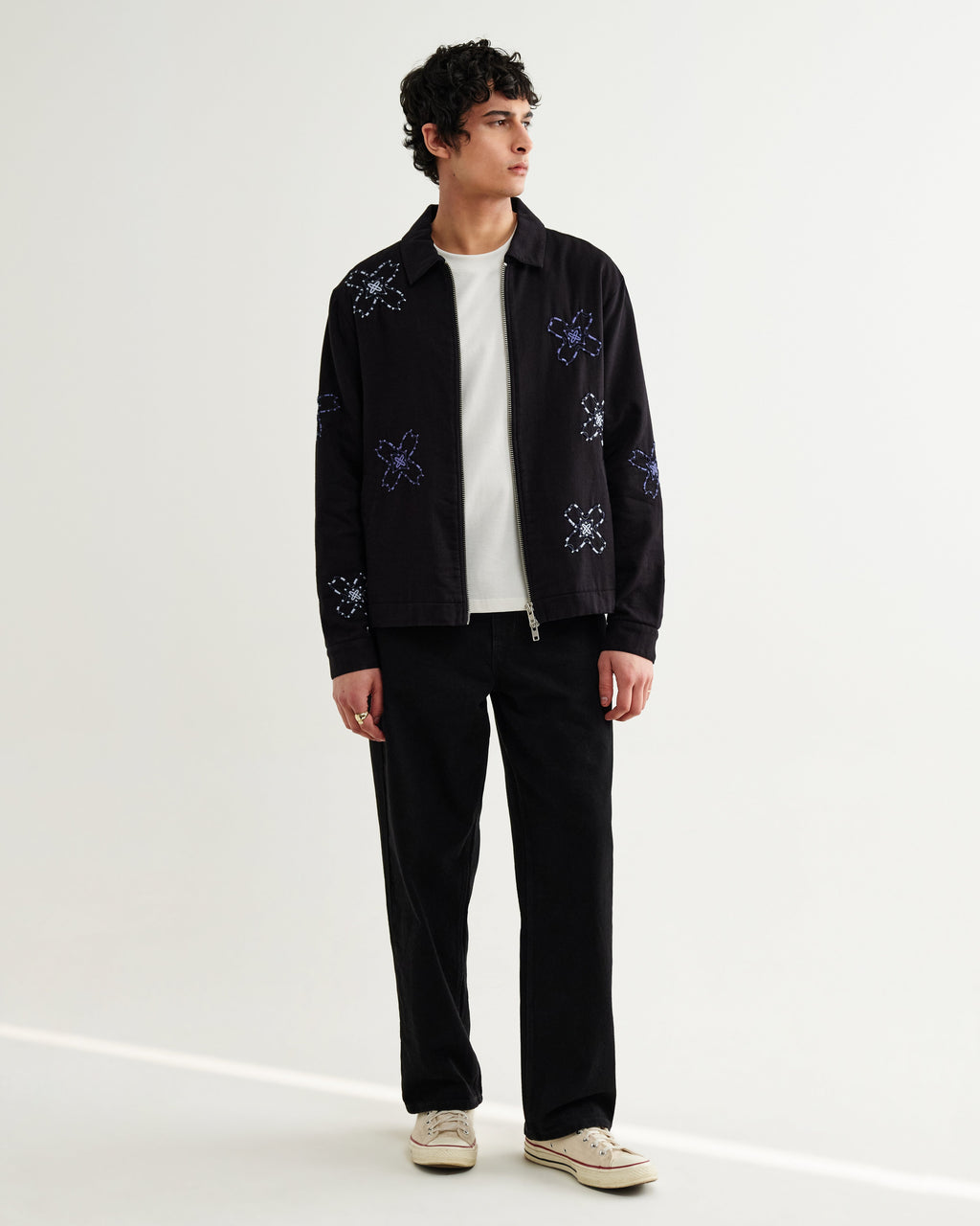 Eldon - Black Floral Embroidered Cotton Twill Jacket