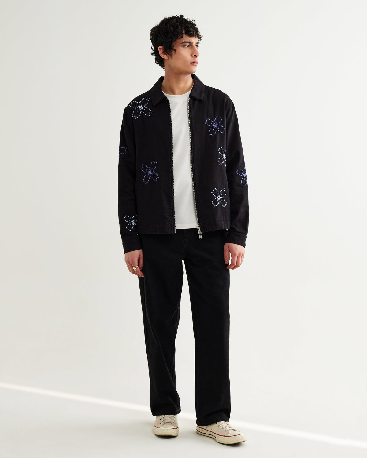 Eldon - Black Floral Embroidered Cotton Twill Jacket