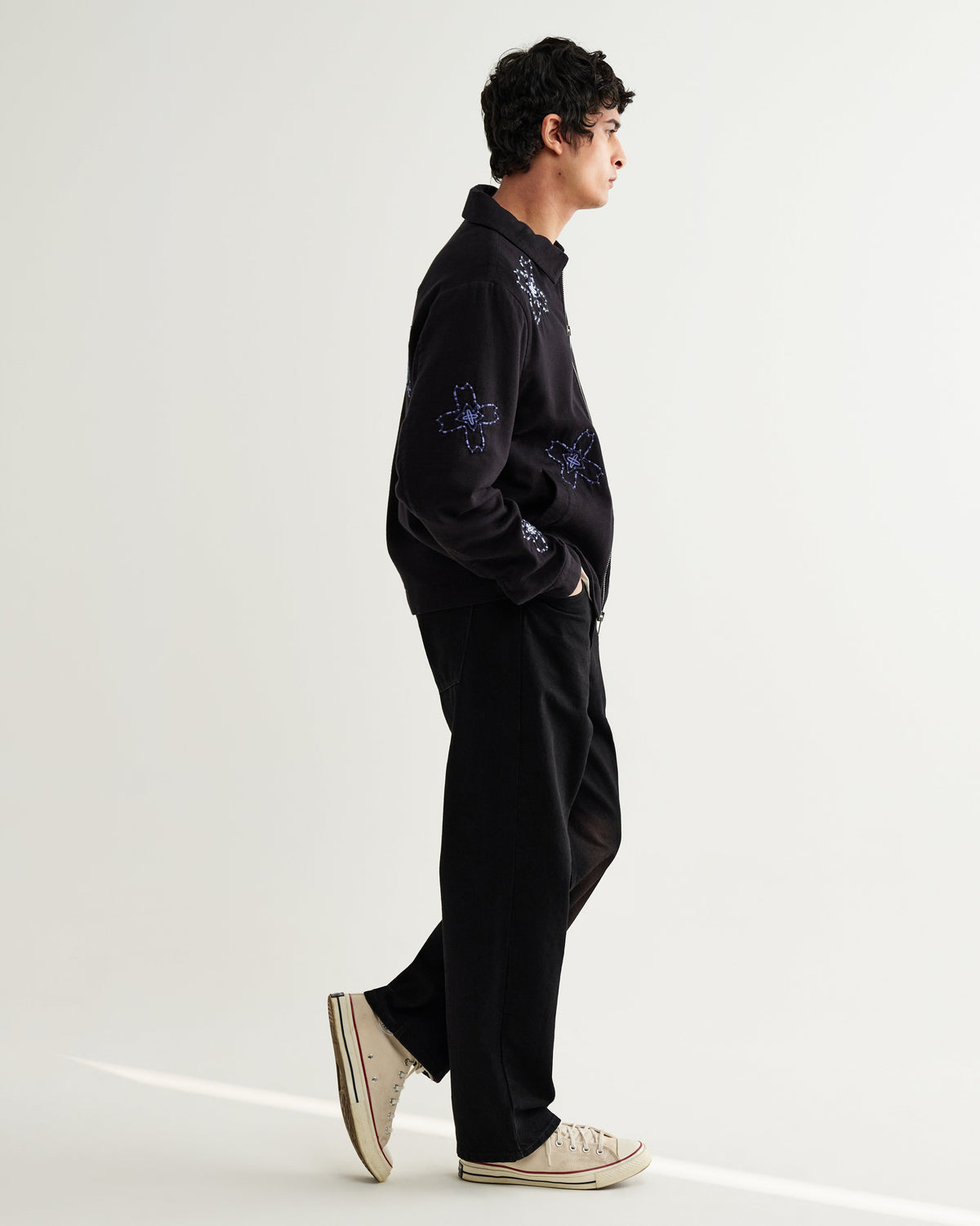 Eldon - Black Floral Embroidered Cotton Twill Jacket