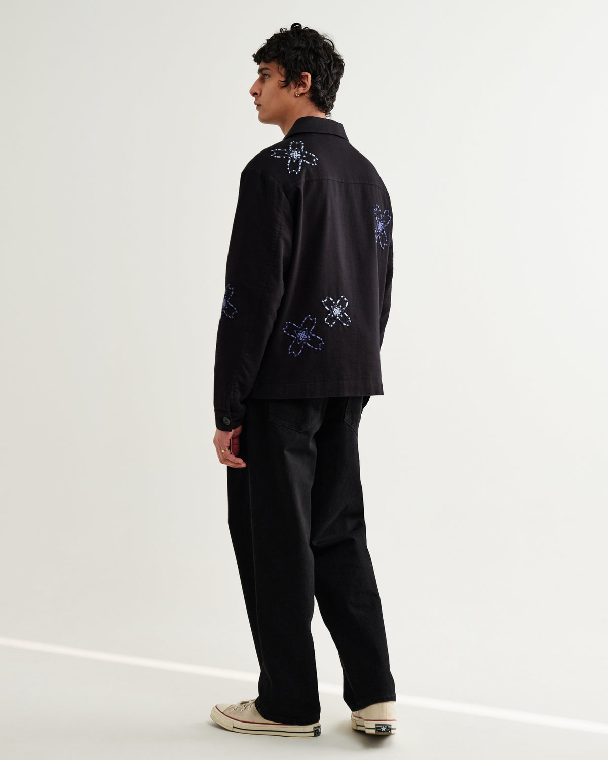 Eldon - Black Floral Embroidered Cotton Twill Jacket