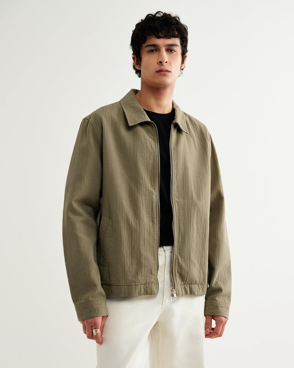 Eldon - Khaki Crinkle Cotton-Linen Jacket