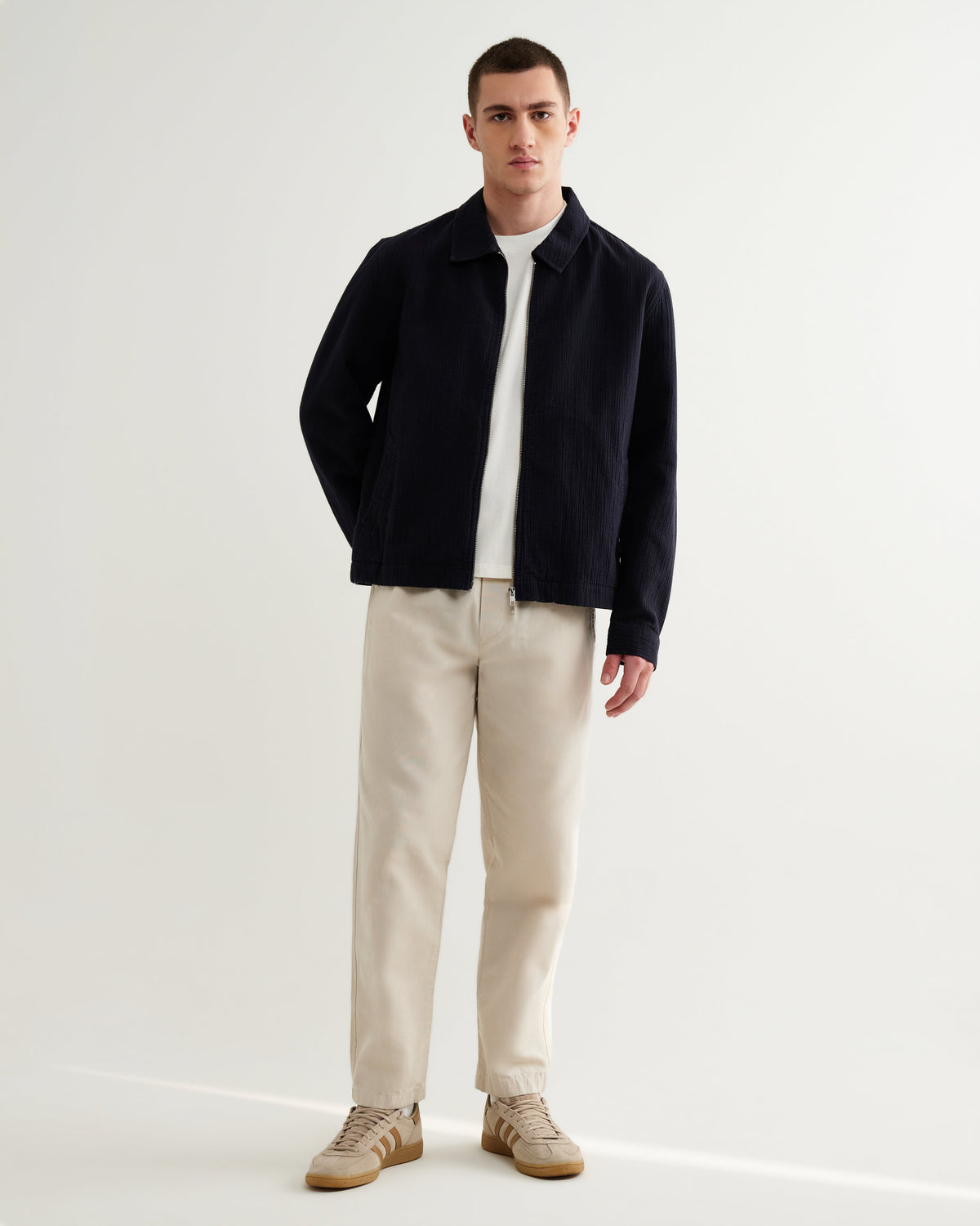 Eldon - Navy Crinkle Cotton-Linen Jacket