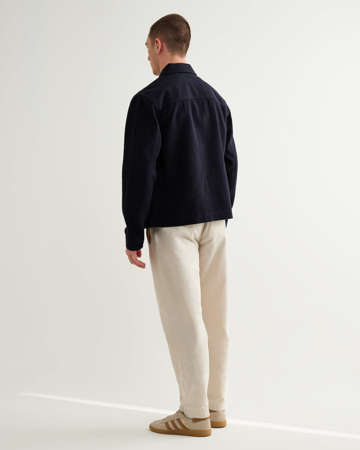 Eldon - Navy Crinkle Cotton-Linen Jacket