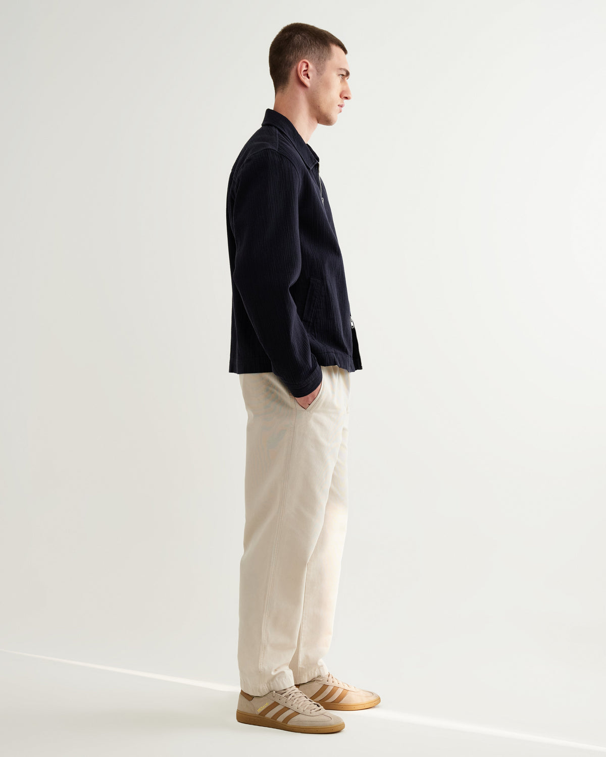 Eldon - Navy Crinkle Cotton-Linen Jacket