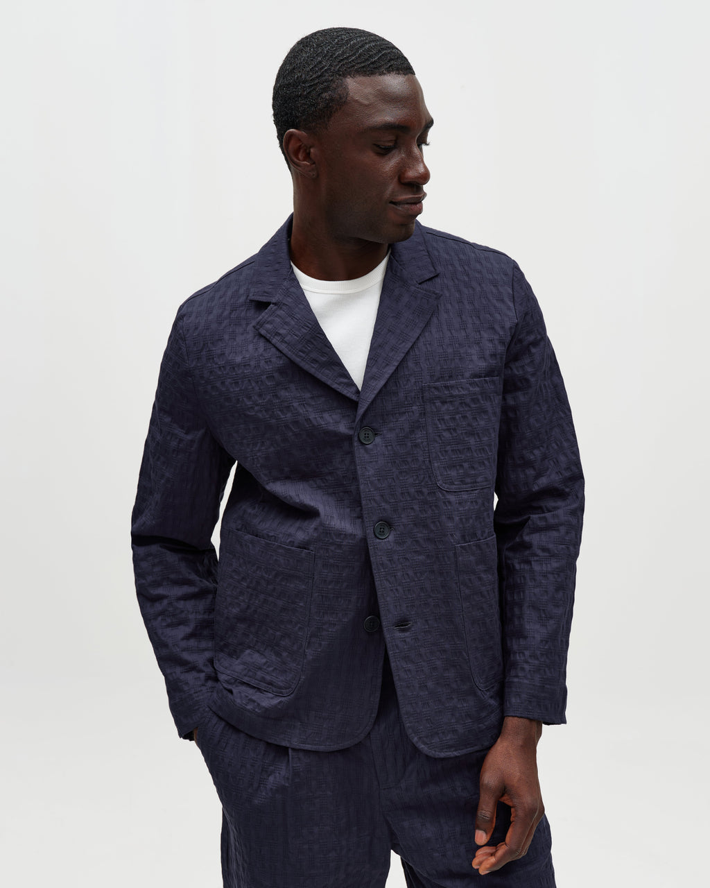 Exmouth - Navy Dobby Cotton Blazer