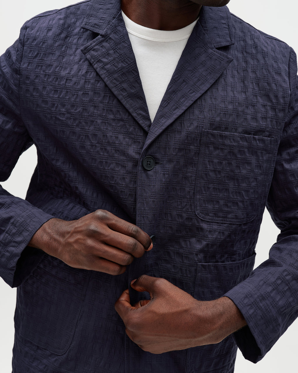 Exmouth - Navy Dobby Cotton Blazer